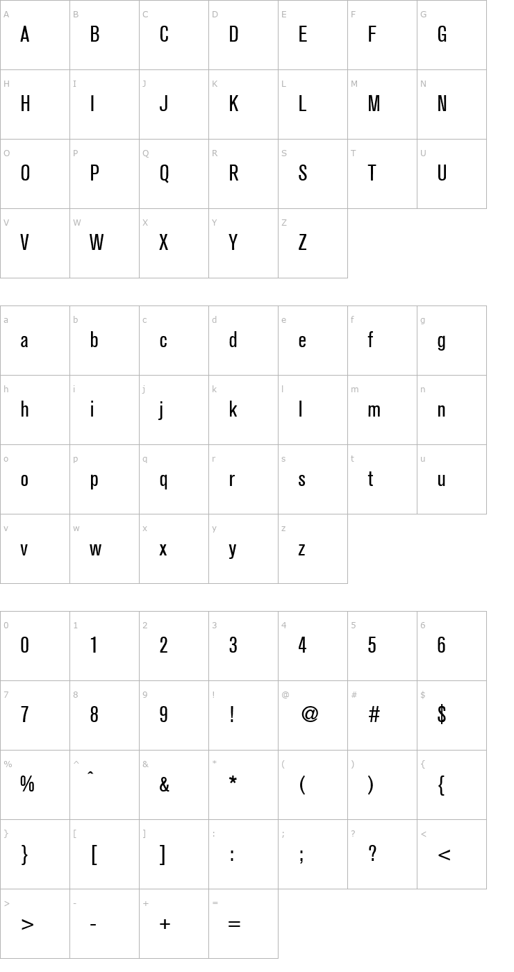 Character Map AkzentCond-Regular DB Font