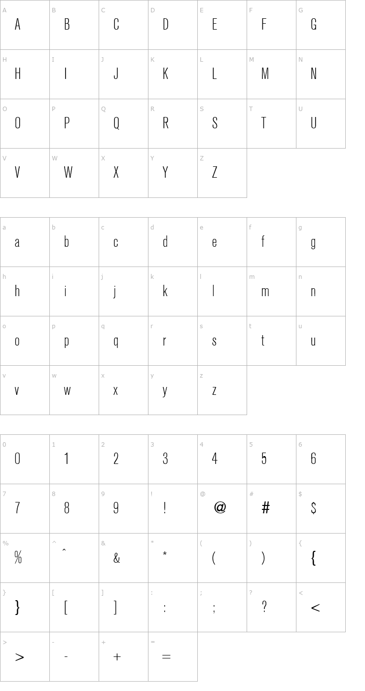 Character Map AkzentCondLight-Regular Font