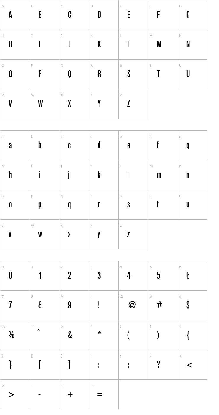 Character Map AkzentCondMedium-Regular Font