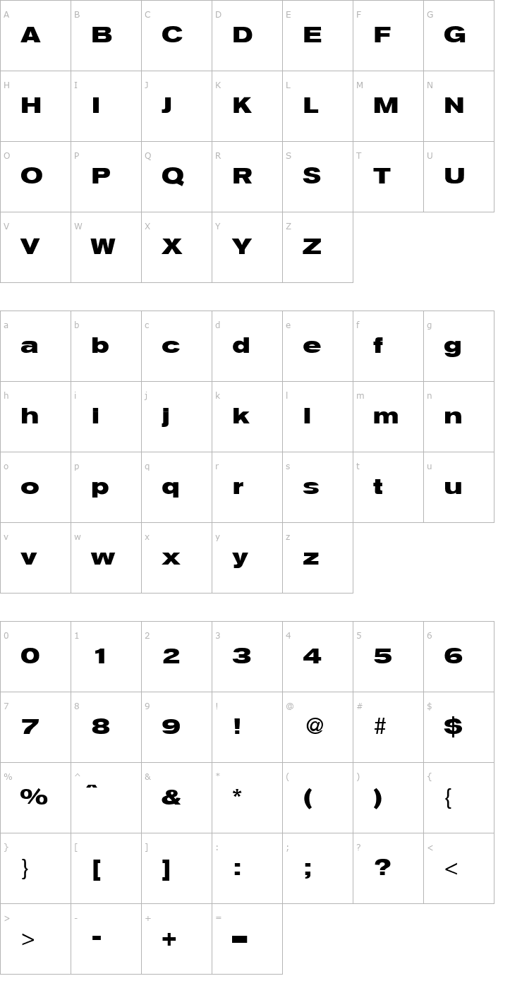 Character Map AkzentExtended-Bold Font