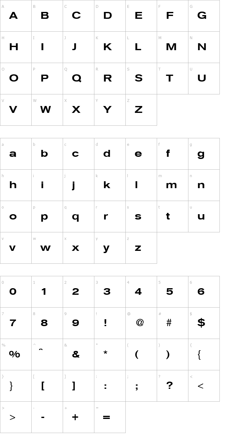 Character Map AkzentExtendedMedium-Regular Font