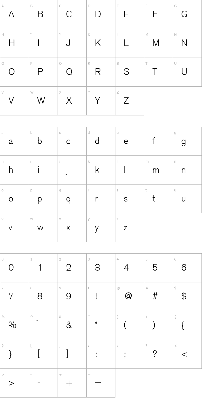 Character Map AkzentLight-Regular Font