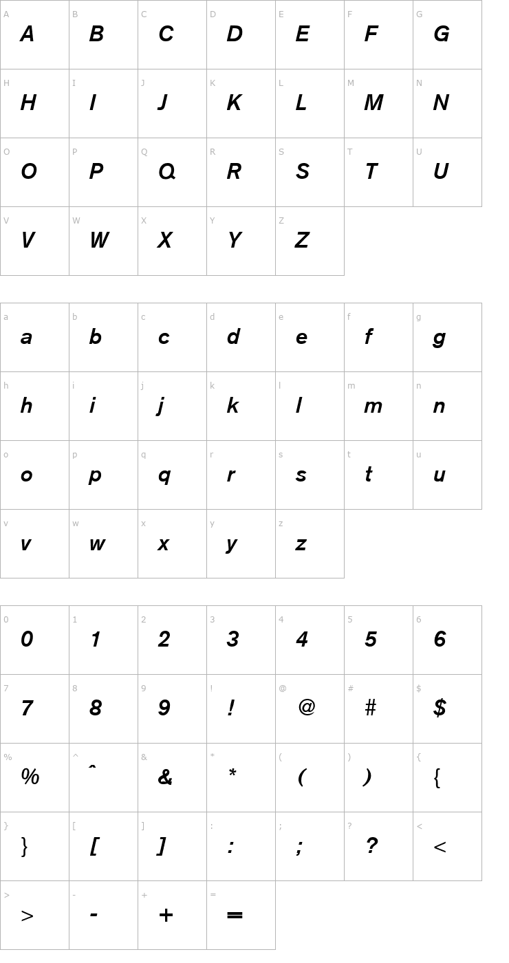 Character Map AkzentMedium-RegularItalic Font