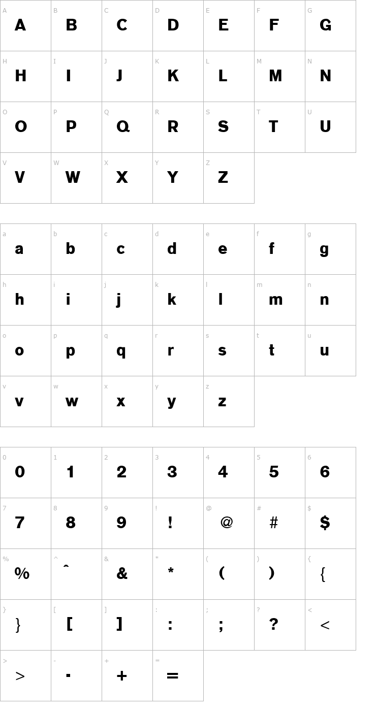 Character Map AkzentOldface-Bold Font