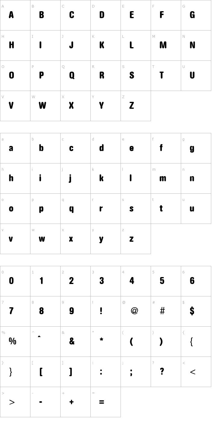 Character Map AkzentRoundedCond-Bold Font