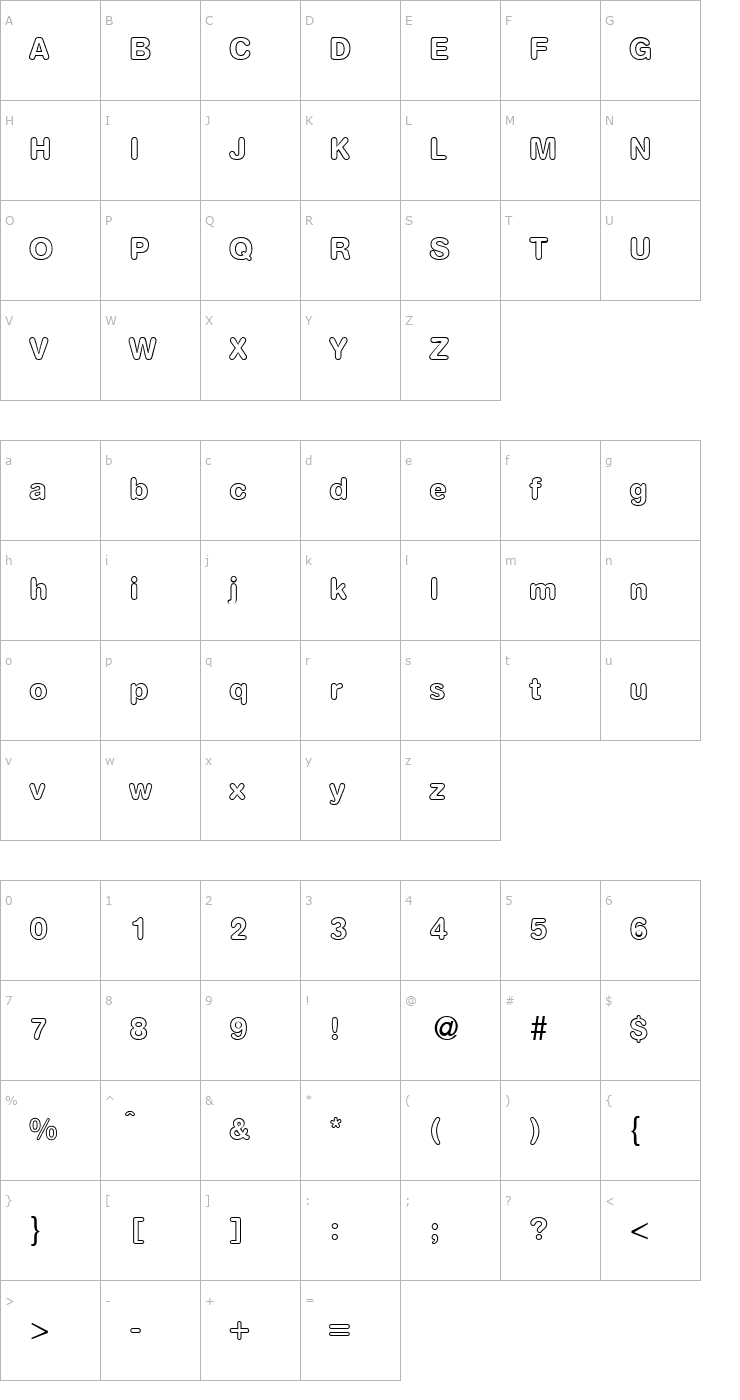 Character Map AkzentRoundedOut-Bold Font