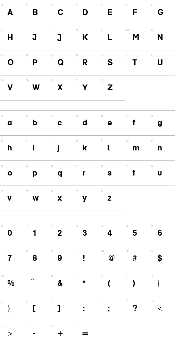 Character Map AkzentSchoolbook-Bold Font