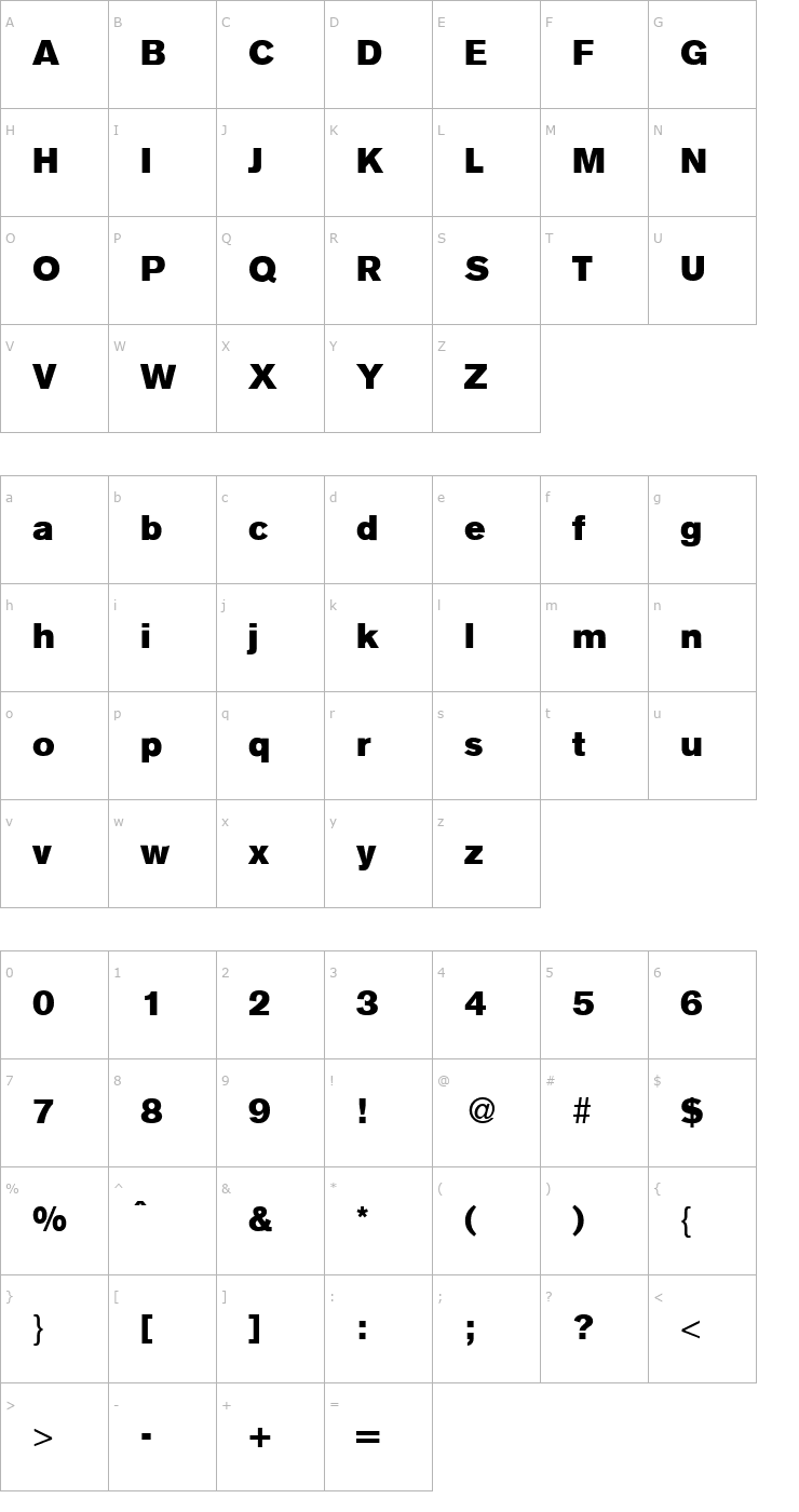 Character Map AkzentSuper-Regular Font