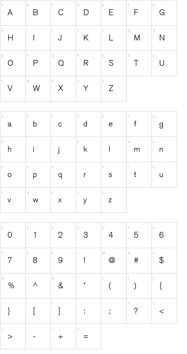 Character Map Akzidenz Grotesk CE Light Font