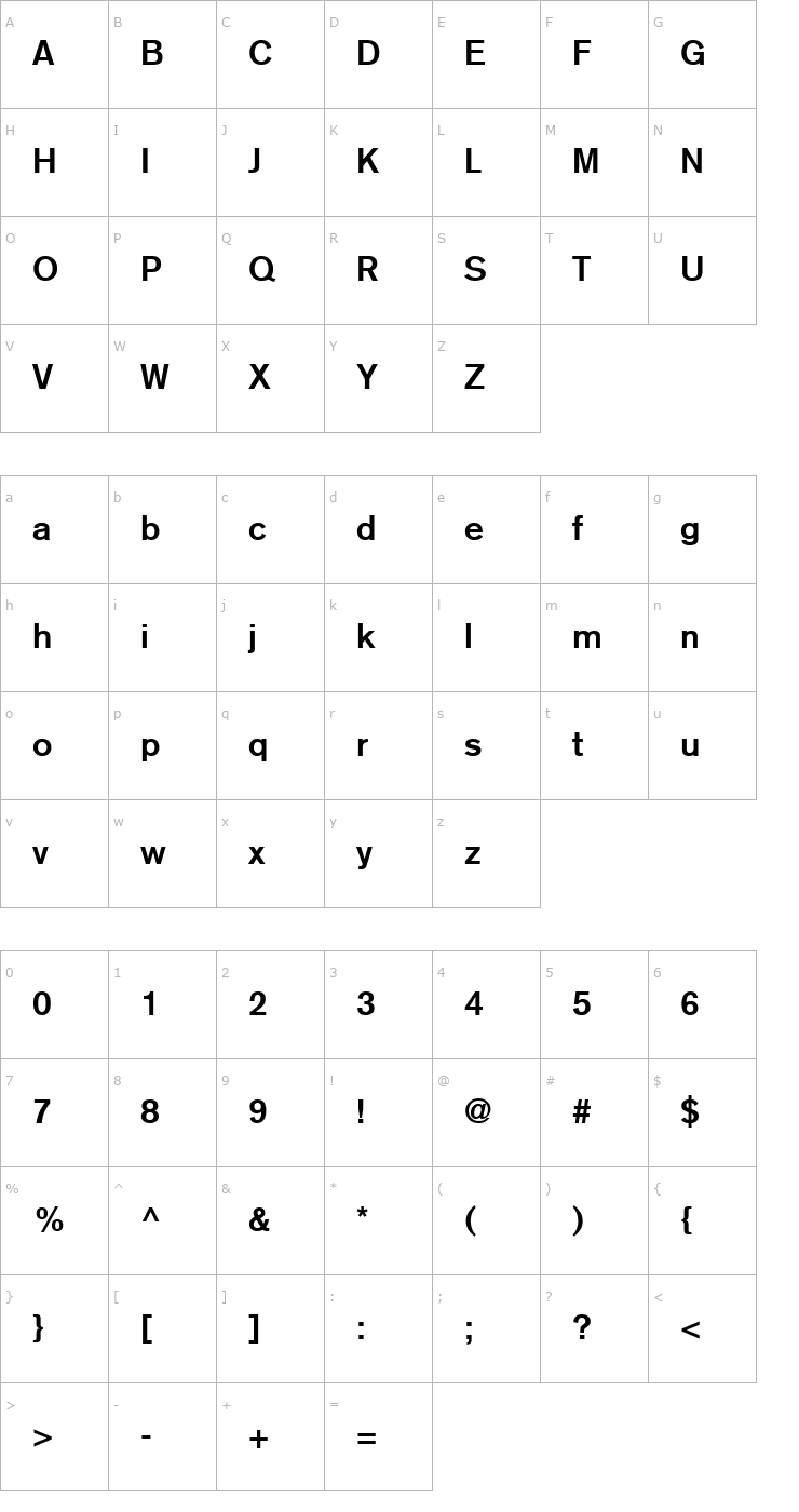 Character Map Akzidenz Grotesk CE Light Bold Font