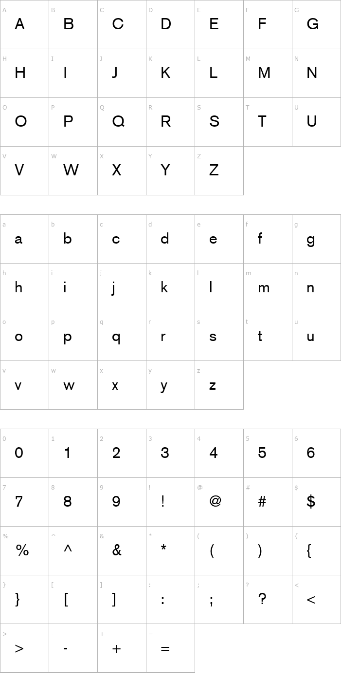 Character Map Akzidenz Grotesk CE Roman Font