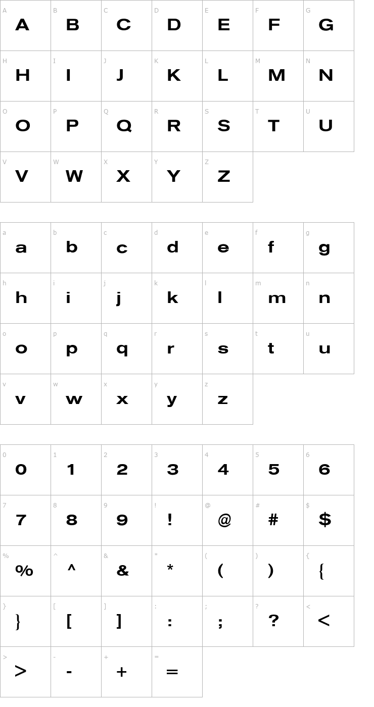 Character Map Akzidenz-Grotesk (R) Extended Medium Font