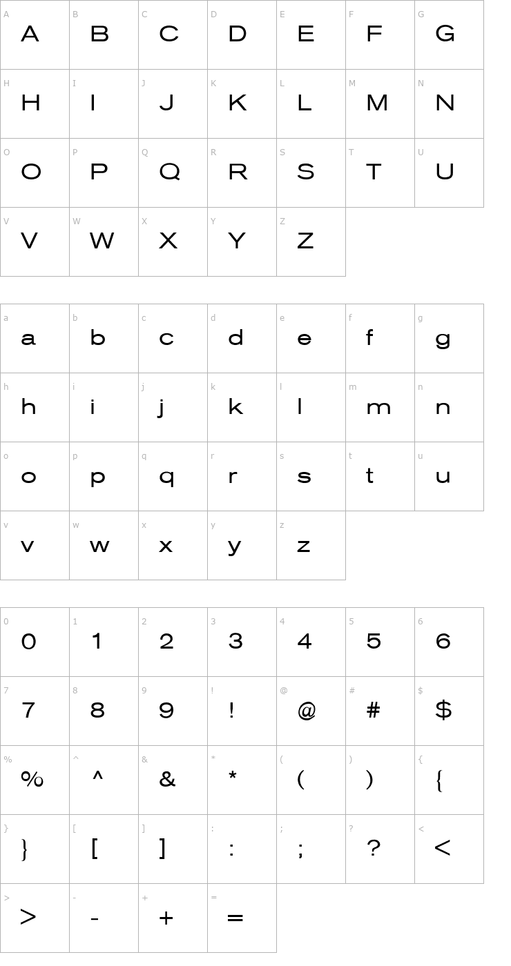 Character Map Akzidenz-Grotesk (R) Extended Regular Font