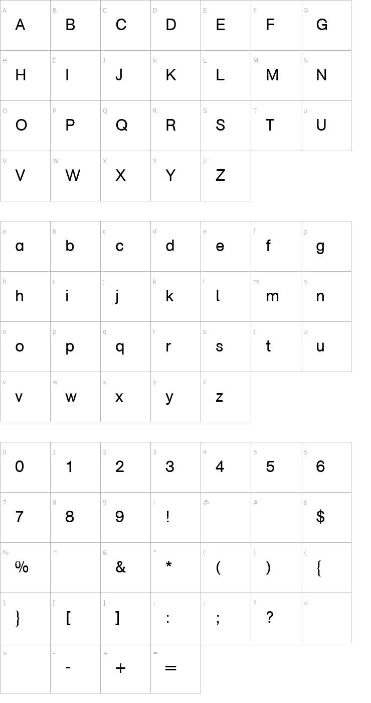 Character Map Akzidenz-Grotesk (R) Schulbuch 2 Regular Font