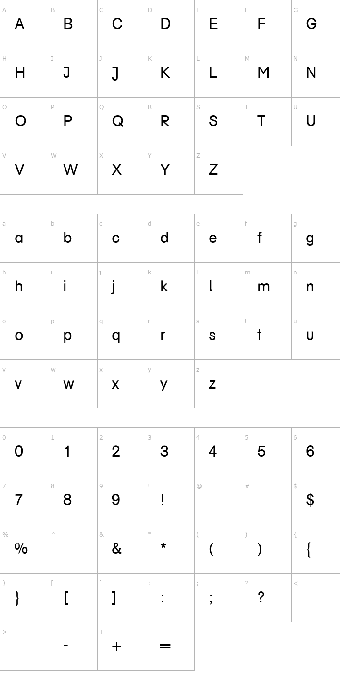 Character Map Akzidenz-Grotesk (R) Schulbuch Regular Font