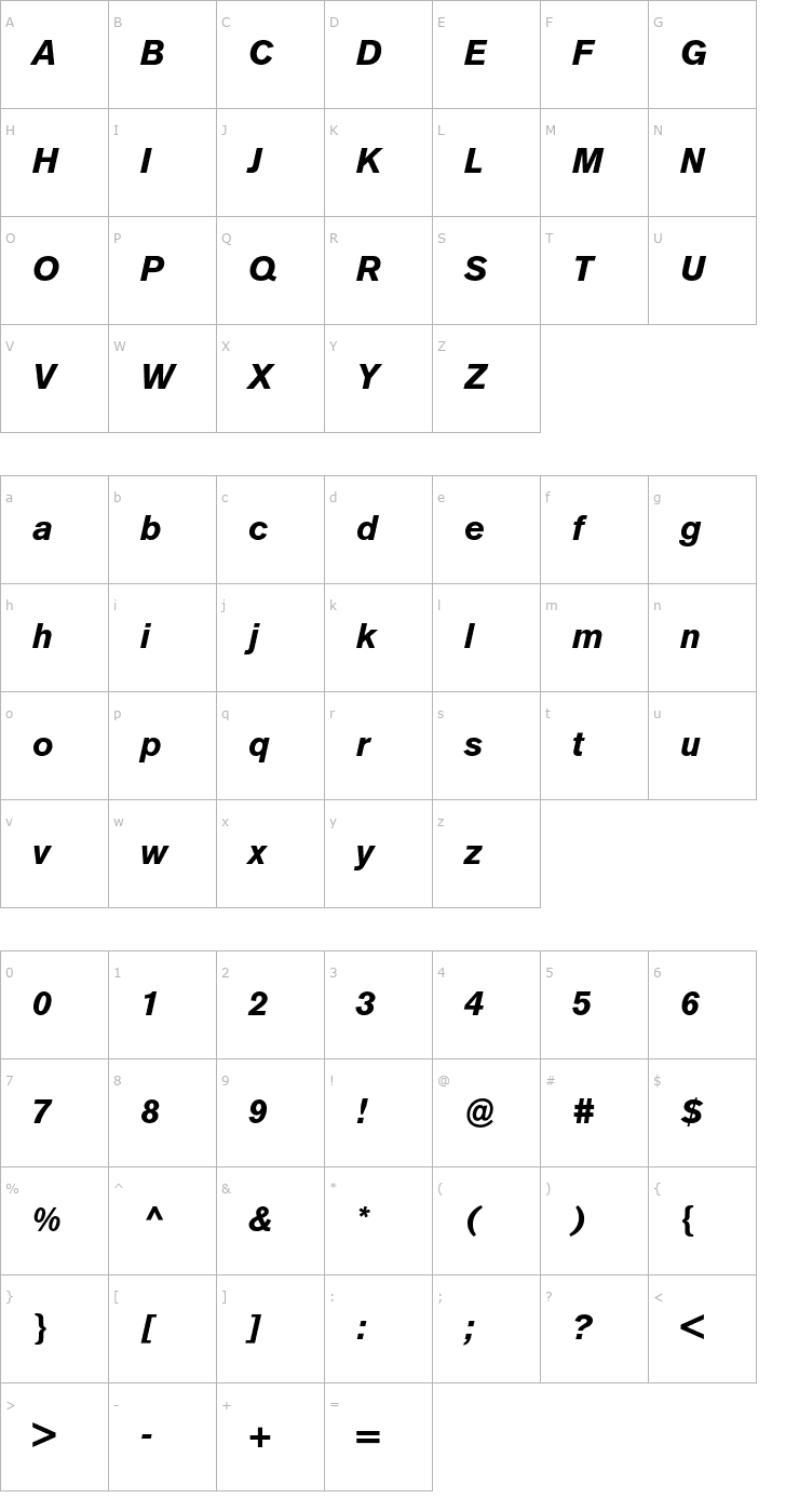 Character Map AkzidenzGroteskBE-BoldIt Font