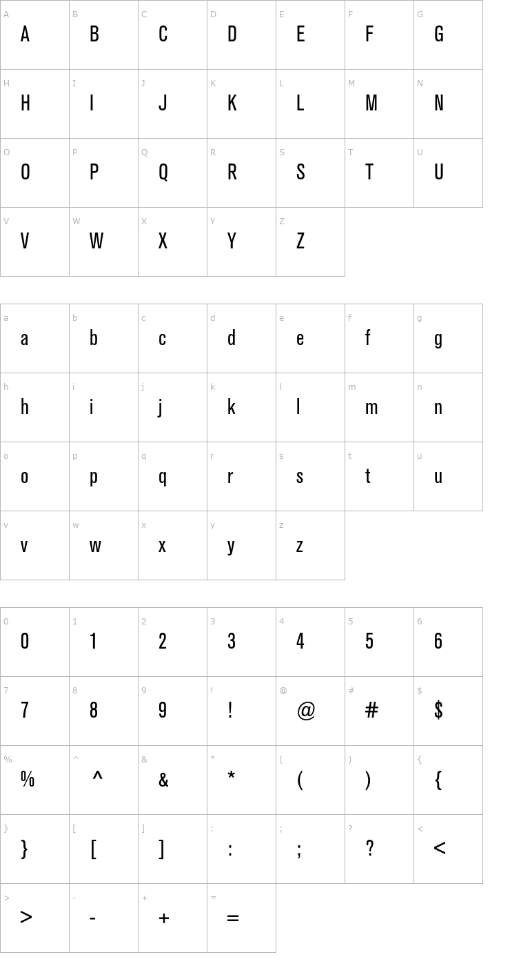 Character Map AkzidenzGroteskBE-Cn Font