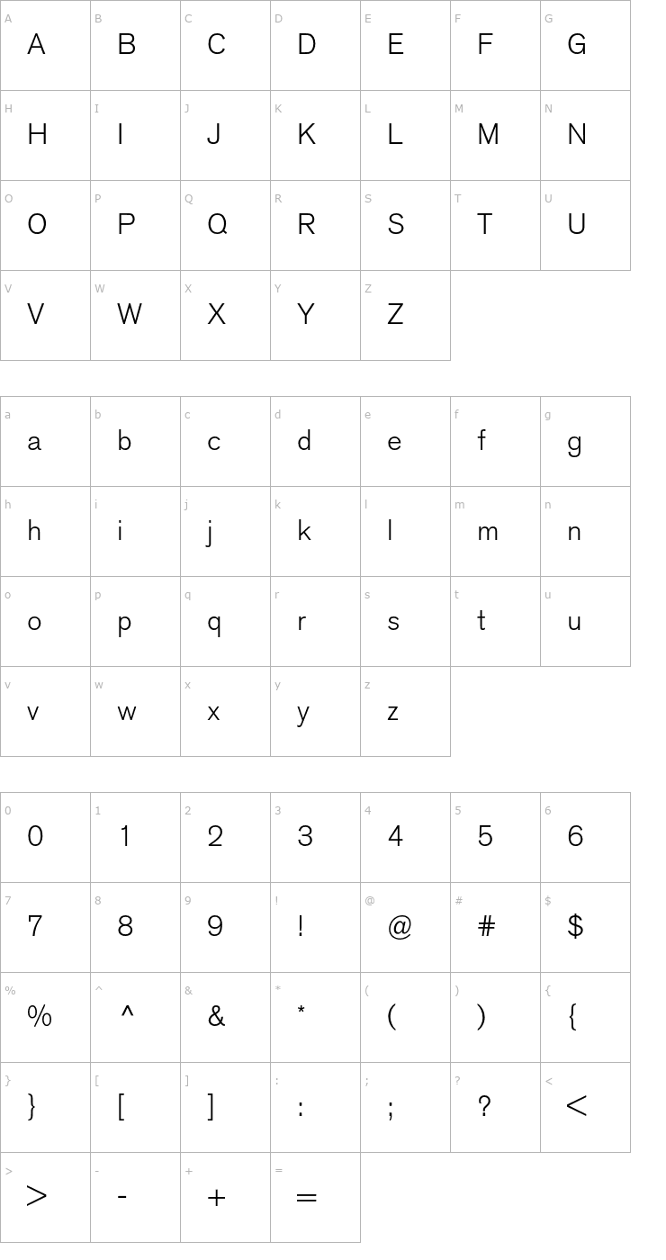 Character Map AkzidenzGroteskBE-Light Font