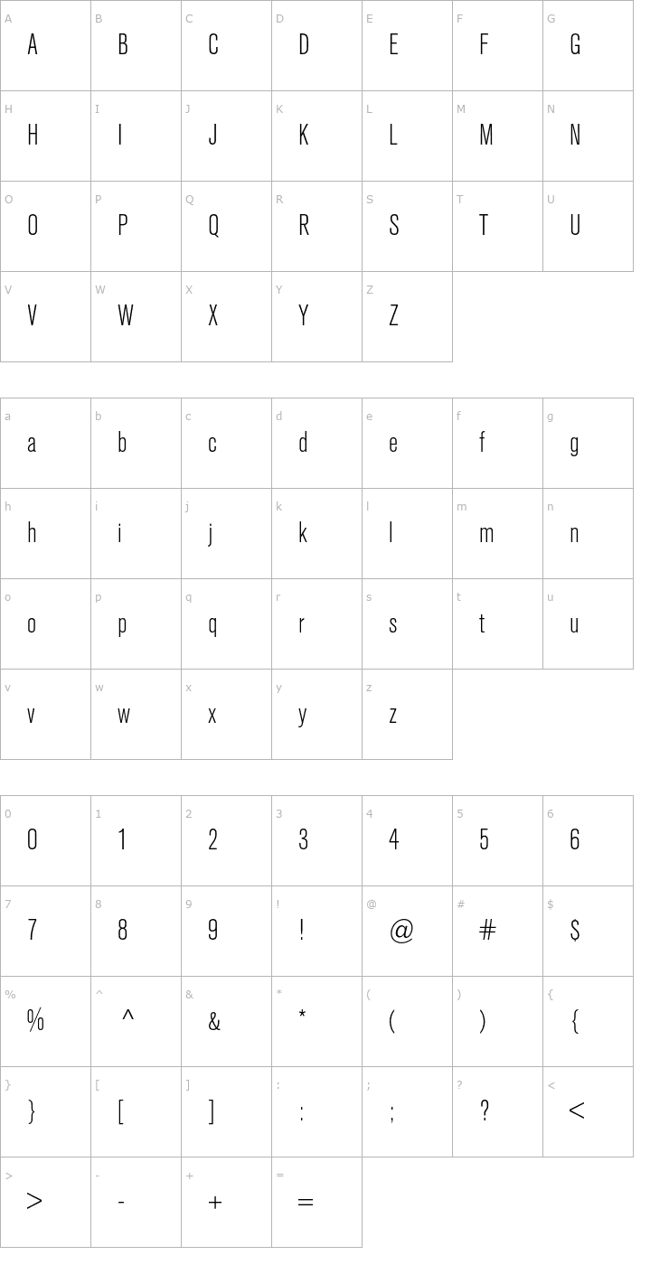 Character Map AkzidenzGroteskBE-LightCn Font