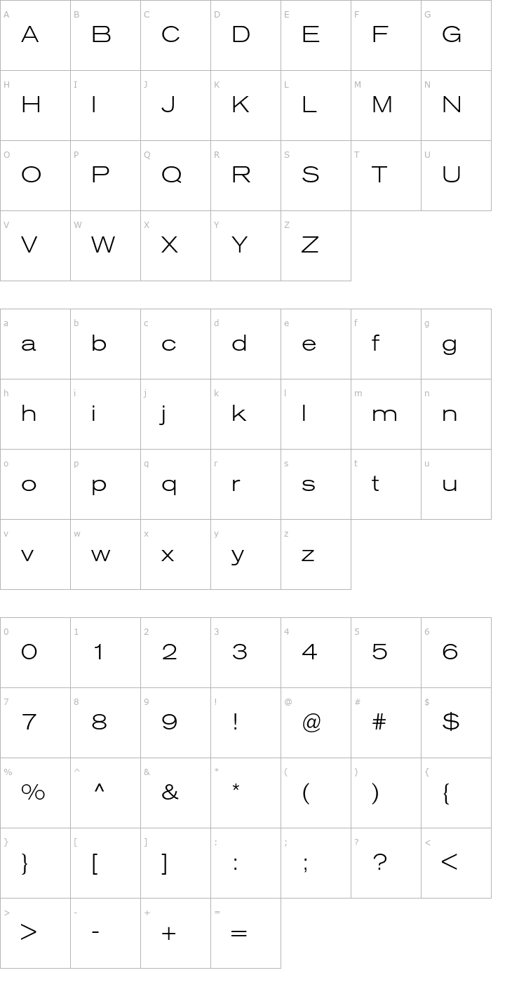 Character Map AkzidenzGroteskBE-LightEx Font