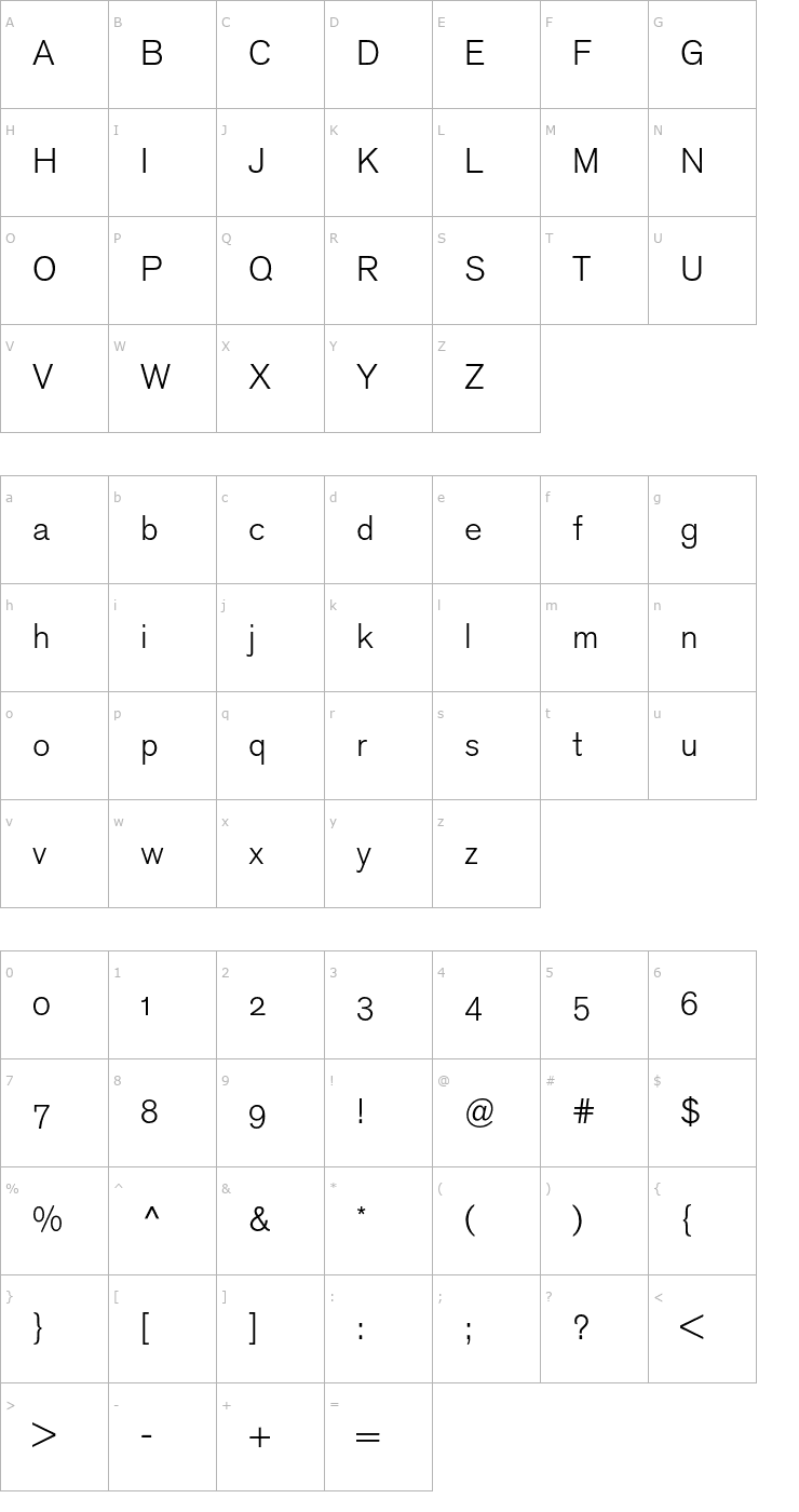 Character Map AkzidenzGroteskBE-LightOsF Font