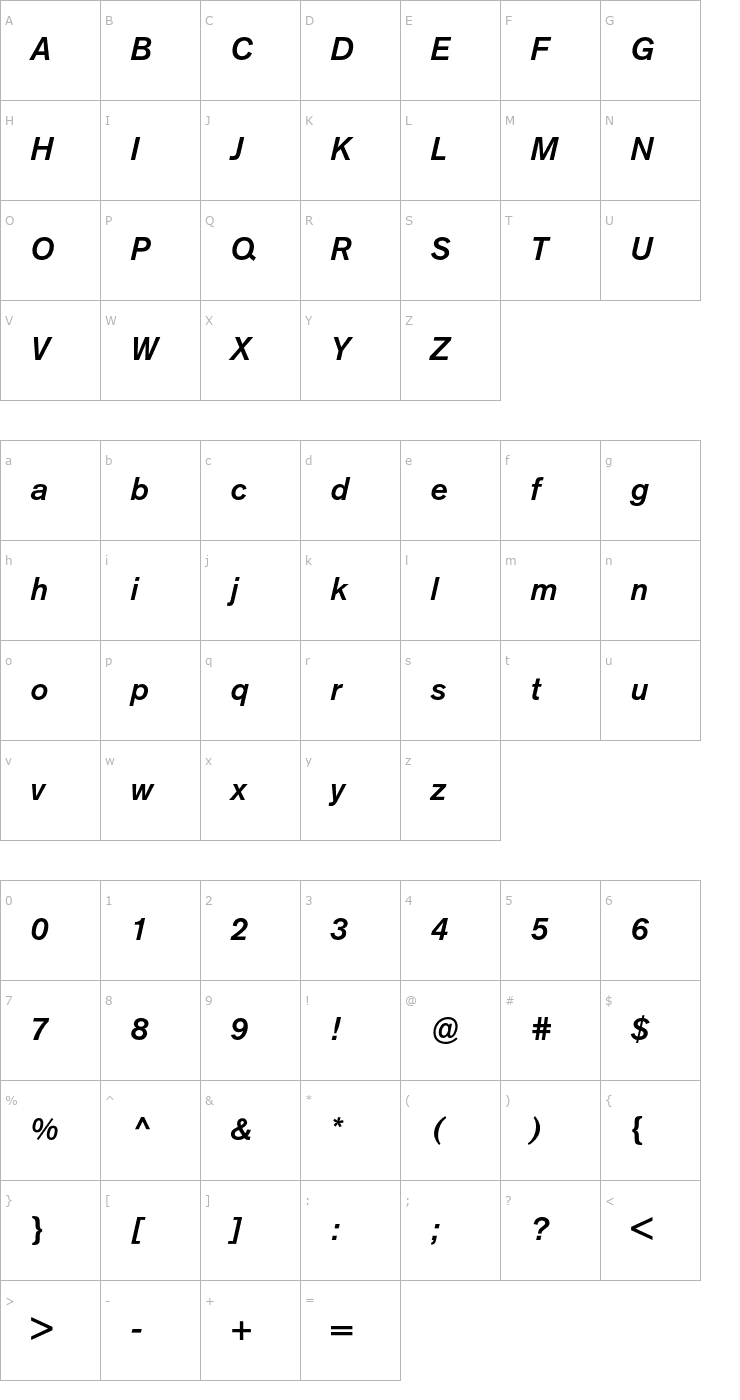 Character Map AkzidenzGroteskBE-MdIt Font