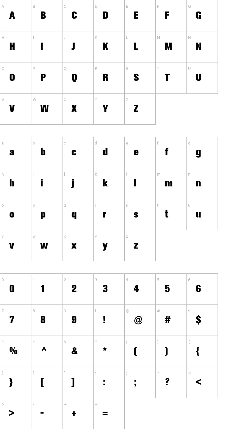 Character Map AkzidenzGroteskBE-XBd Font