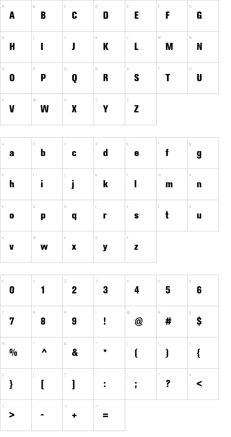 Character Map AkzidenzGroteskBE-XBdCn Font