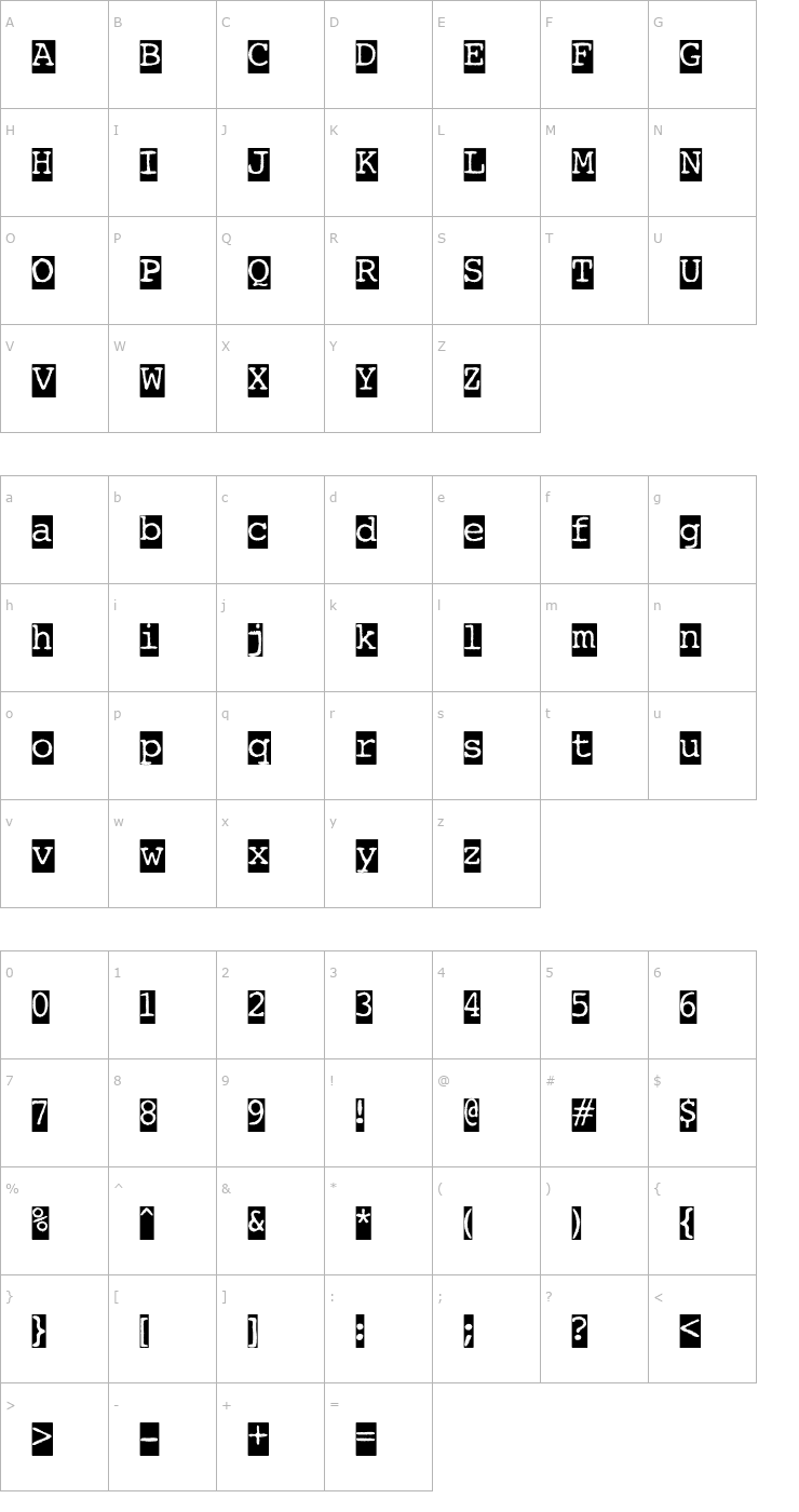 Character Map AL Eyewitness Font