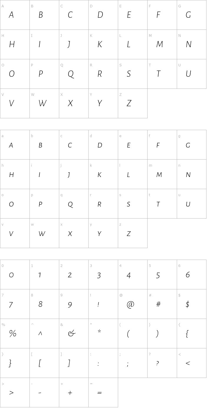 Character Map Alegreya Sans SC Light Italic Font