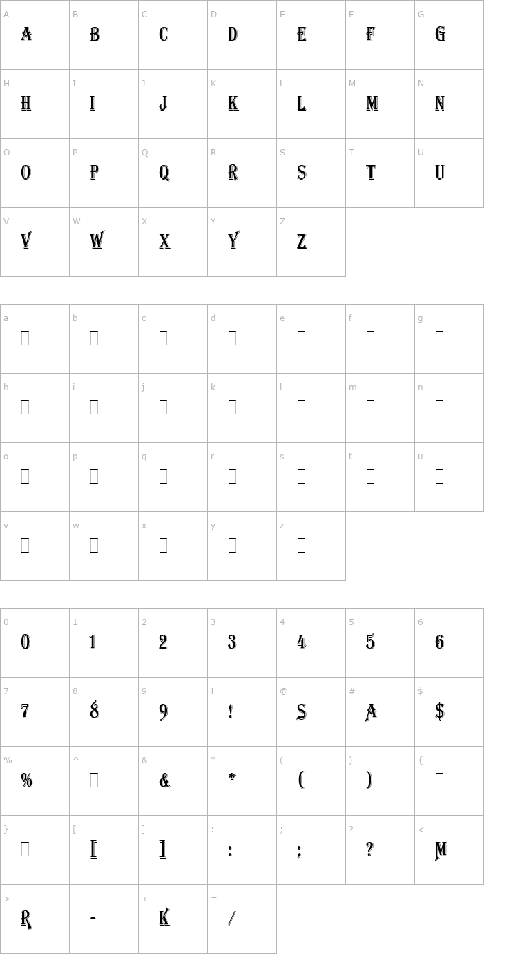 Character Map Algerian Condensed LET Plain1.0 Font