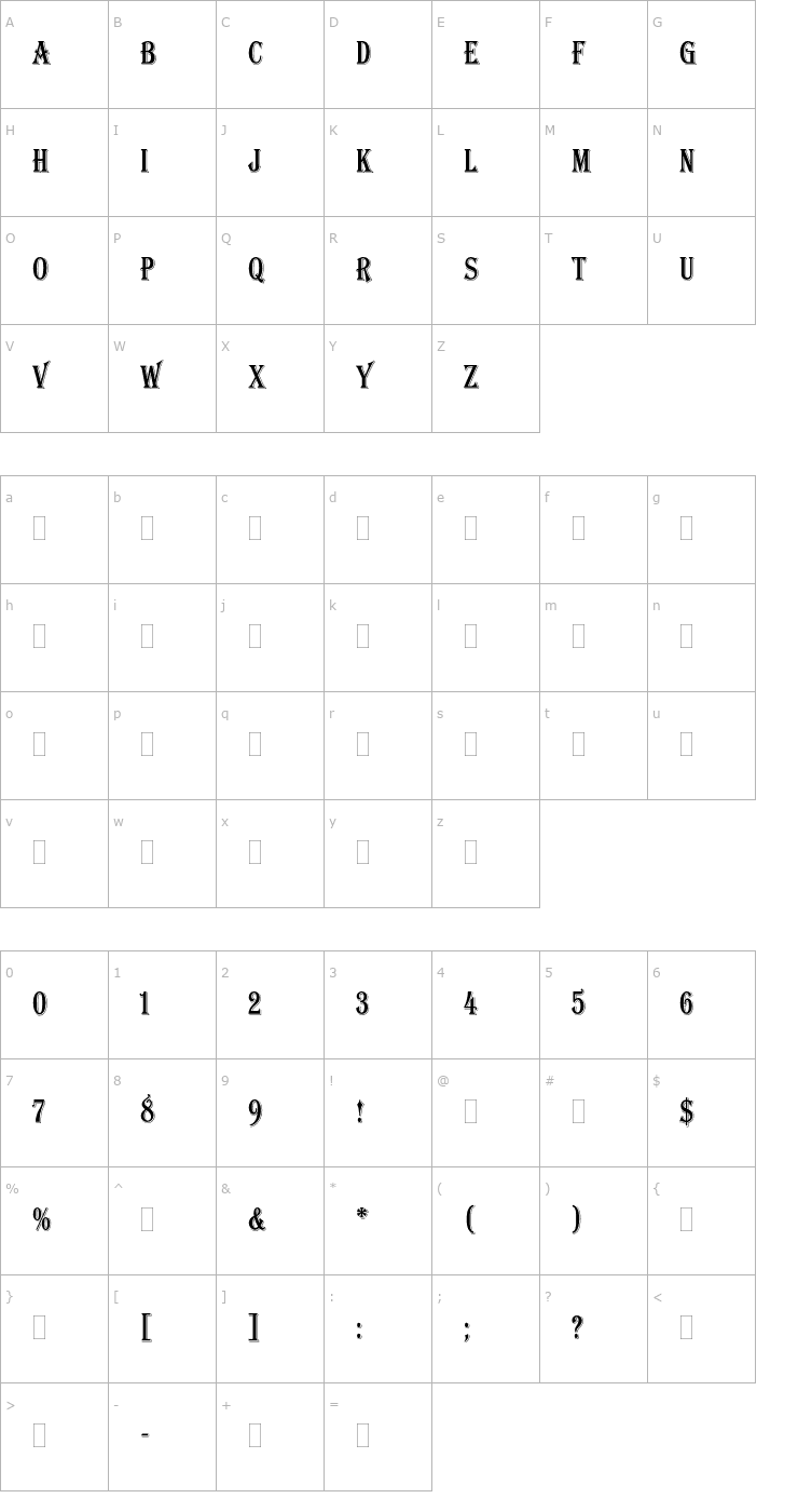 Character Map AlgerianCondensedPlain Font