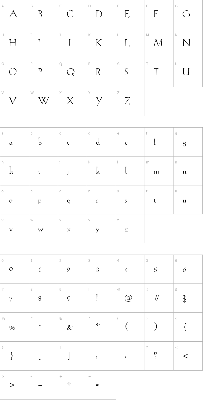 Character Map AliceLight Font