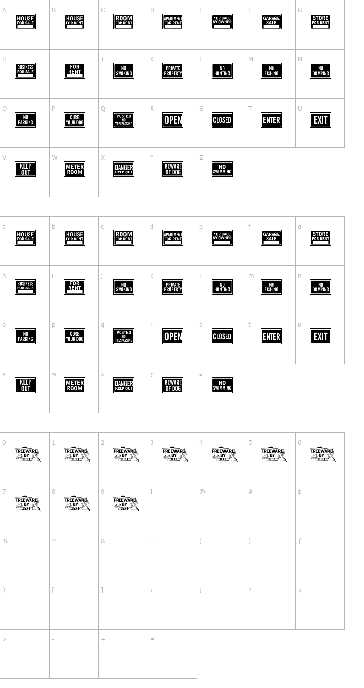 Character Map All-Purpose Signs JL Font