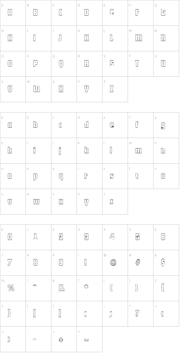 Character Map AllisonBeckerOutline Bold Font