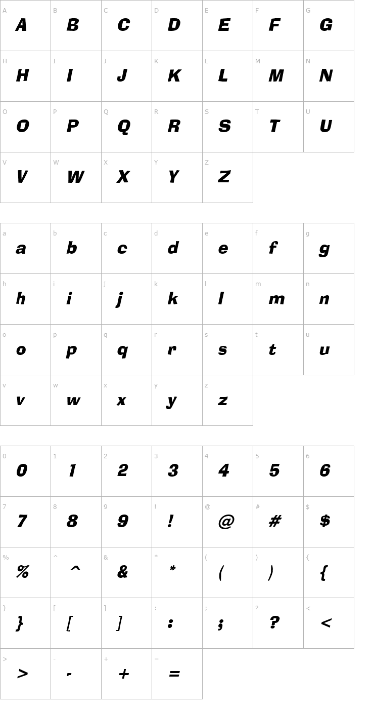 Character Map Alor Italic Font