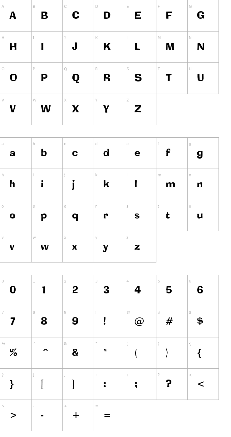 Character Map Alor Narrow Normal Font