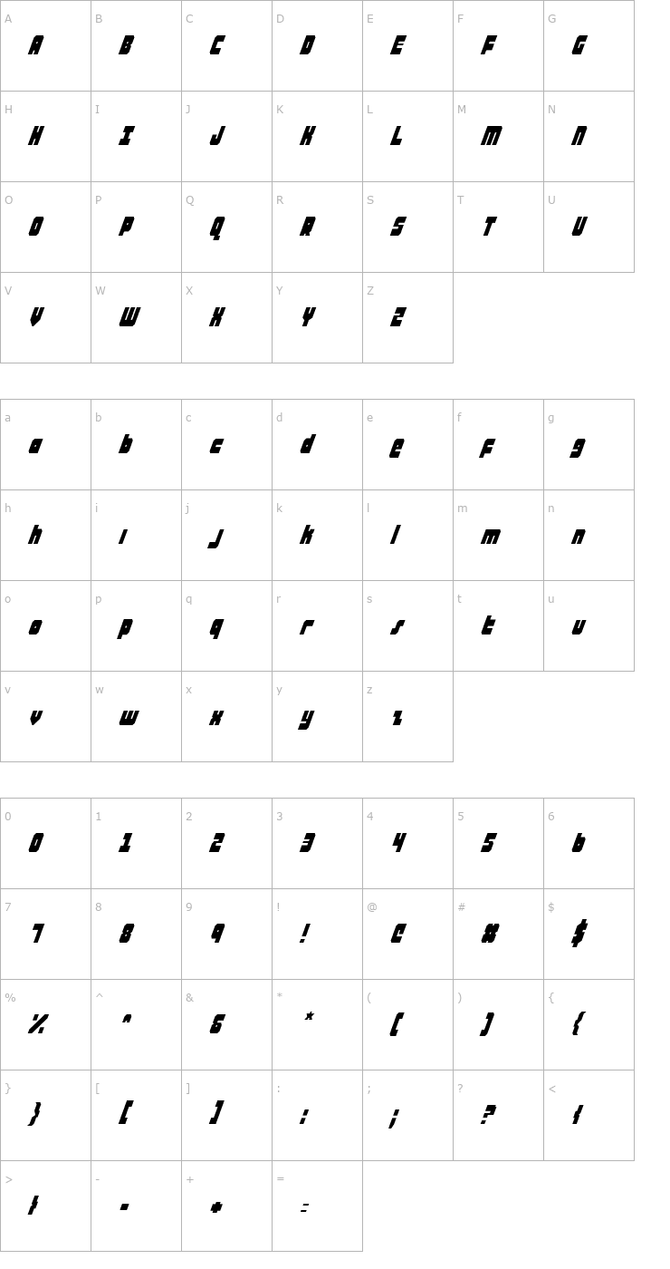 Character Map Alpha Taurus Condensed Italic Font