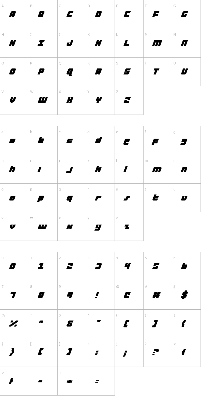 Character Map Alpha Taurus Expanded Italic Font