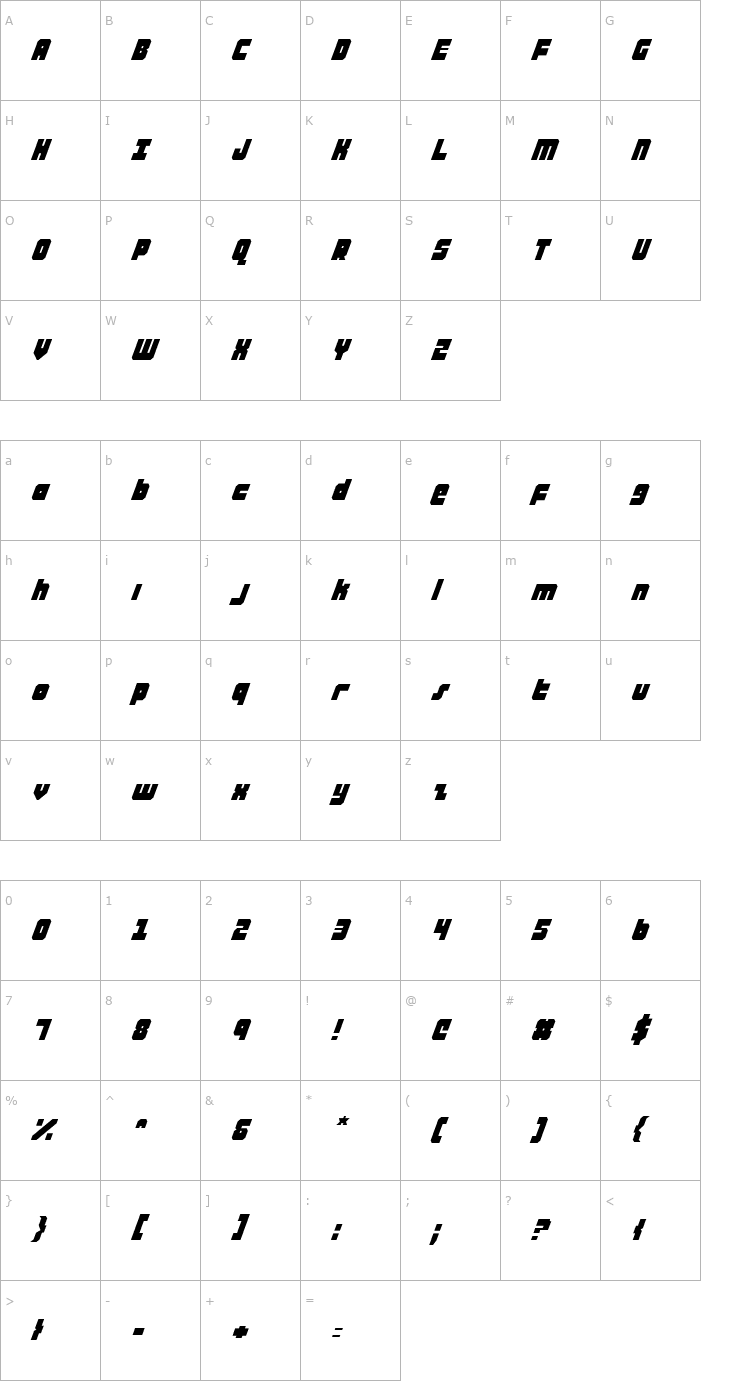 Character Map Alpha Taurus Italic Font