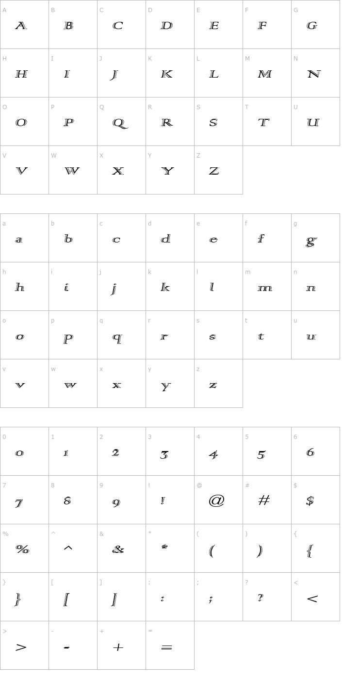 Character Map AlphaRev Font