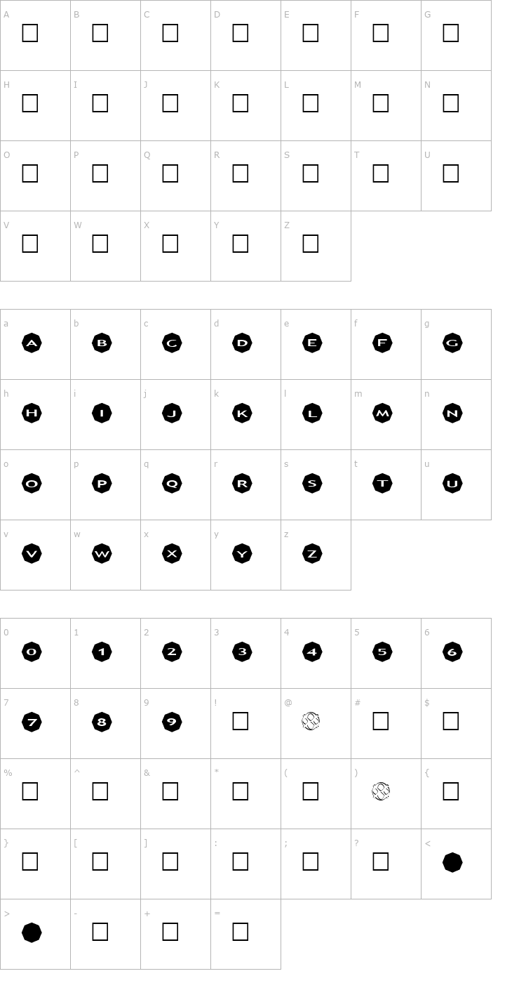 Character Map AlphaShapes octagons 2 Font