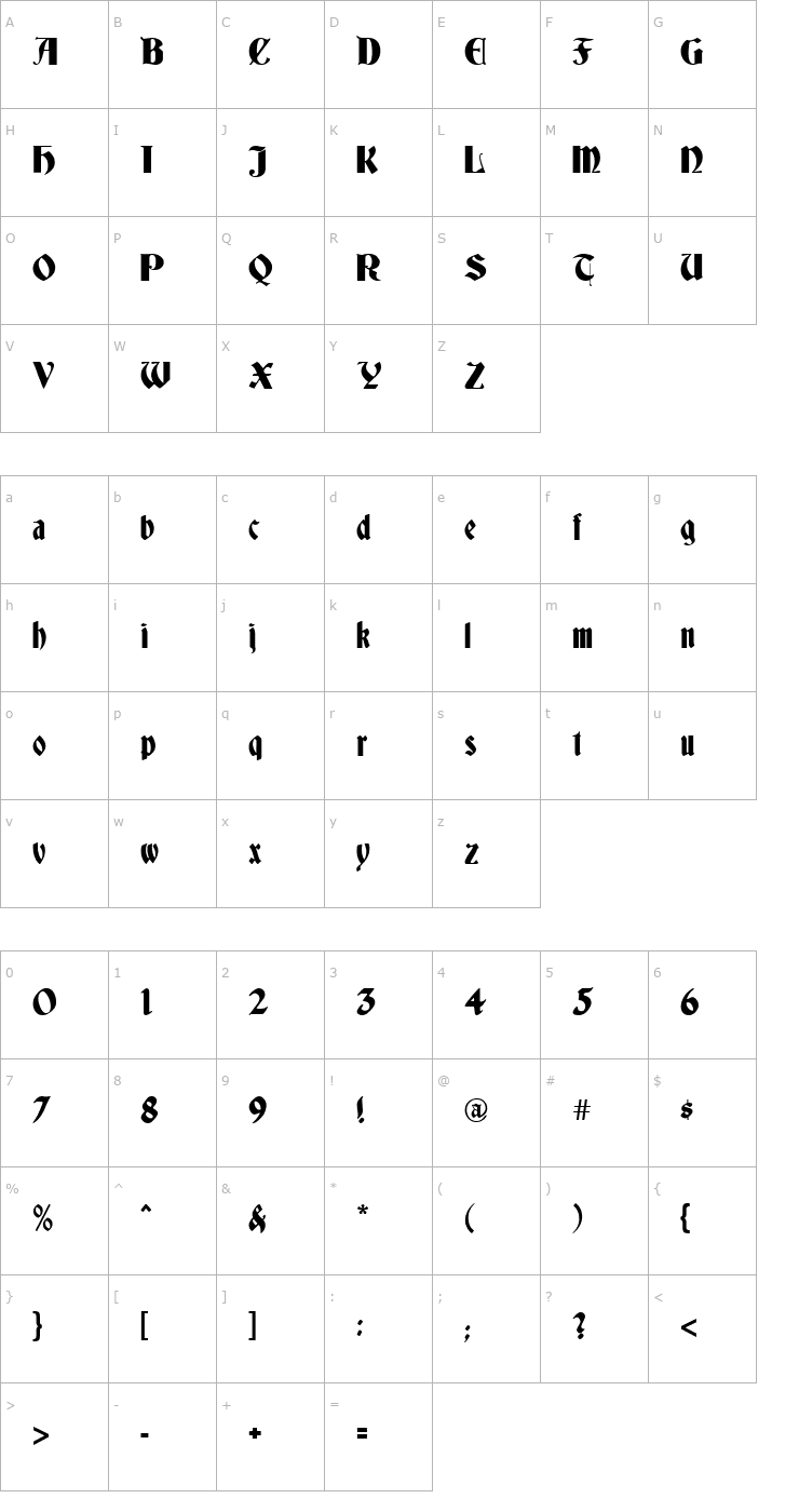 Character Map Altdeutsche Schrift Font