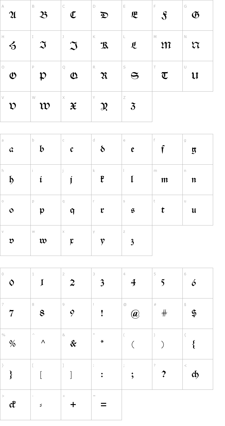 Character Map Alte Schwabacher Font