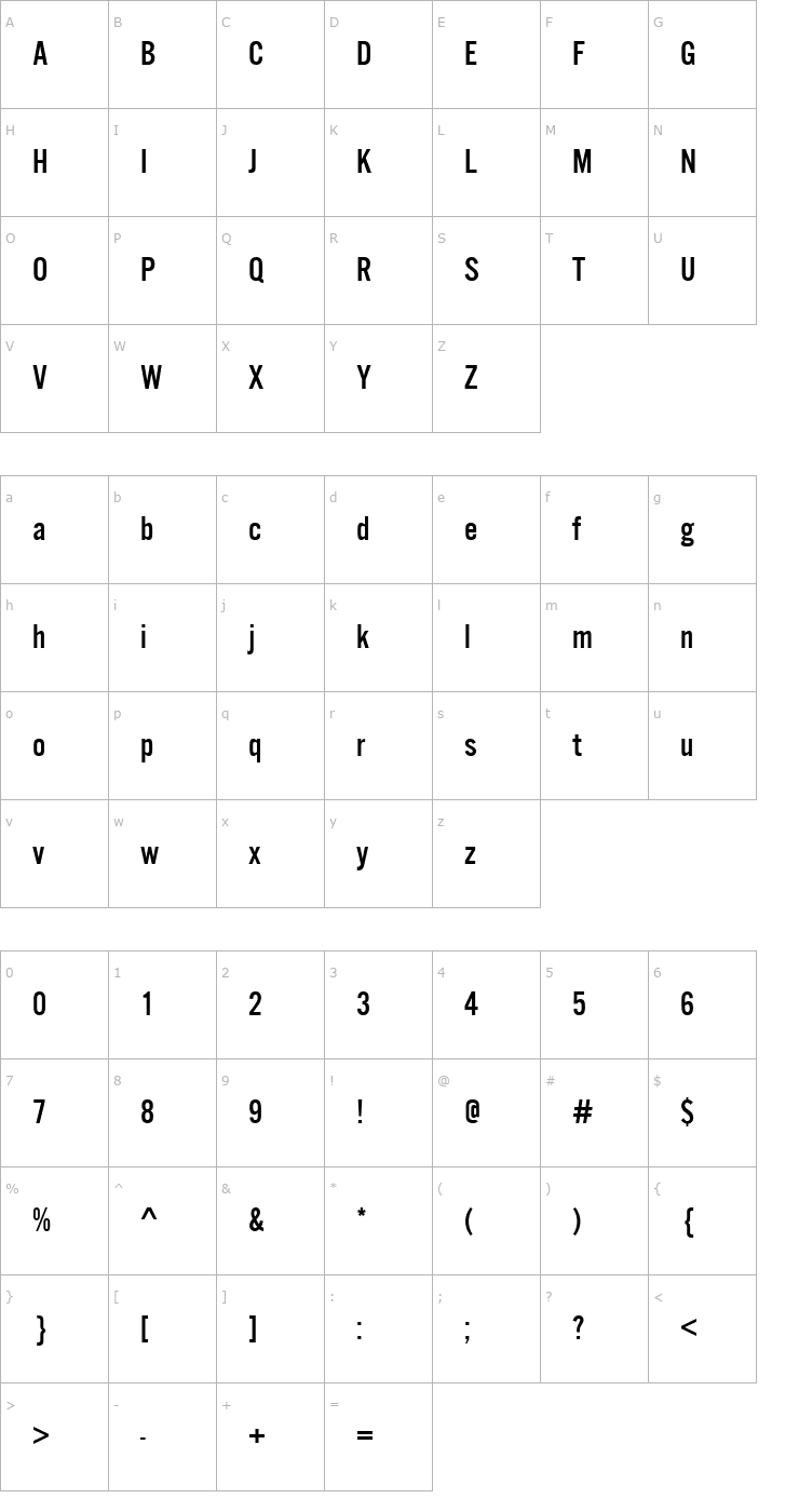 Character Map AlternateGothicEF NoThree Font