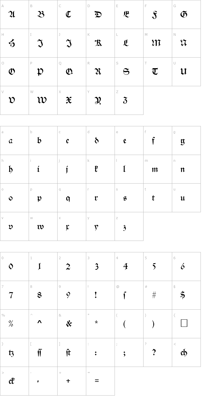 Character Map AlteSchwabacher Regular Font