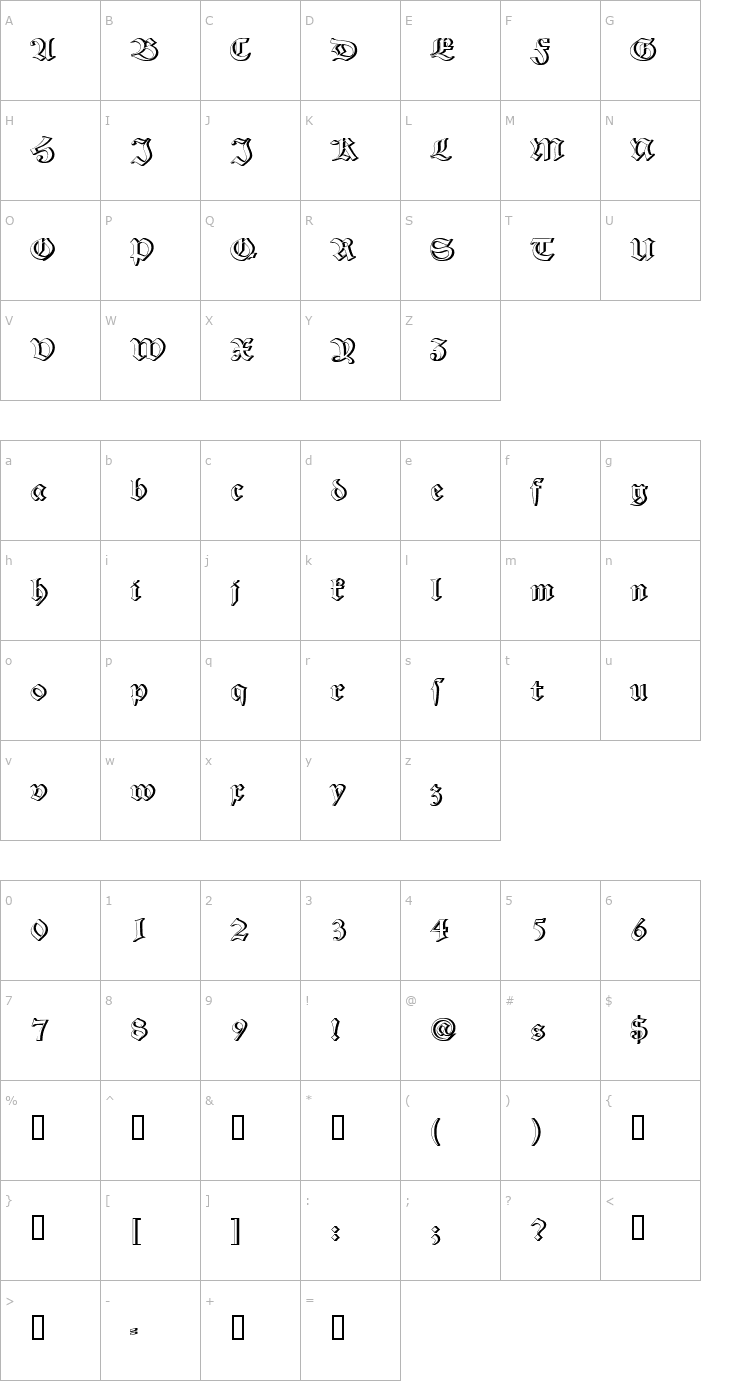 Character Map AlteSchwabacherRelief Font