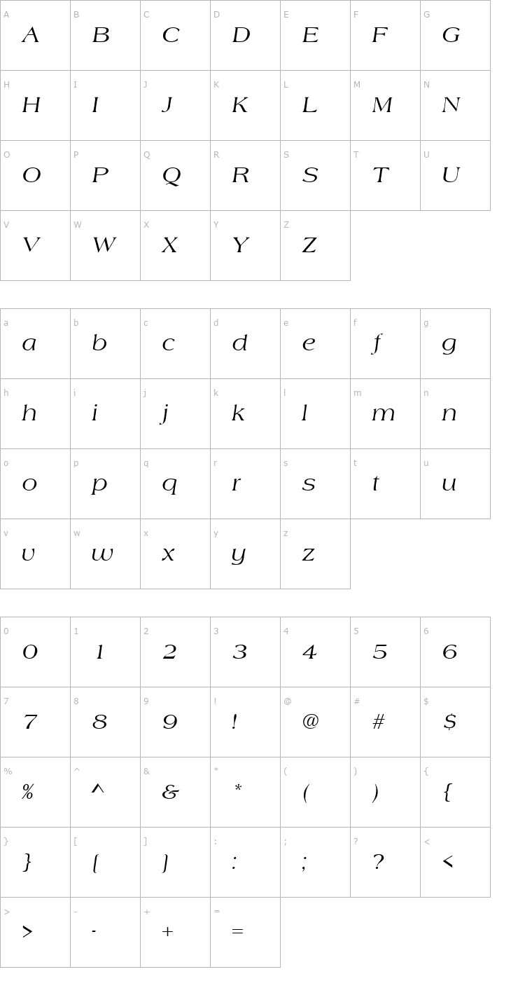 Character Map Ambassador Italic Font