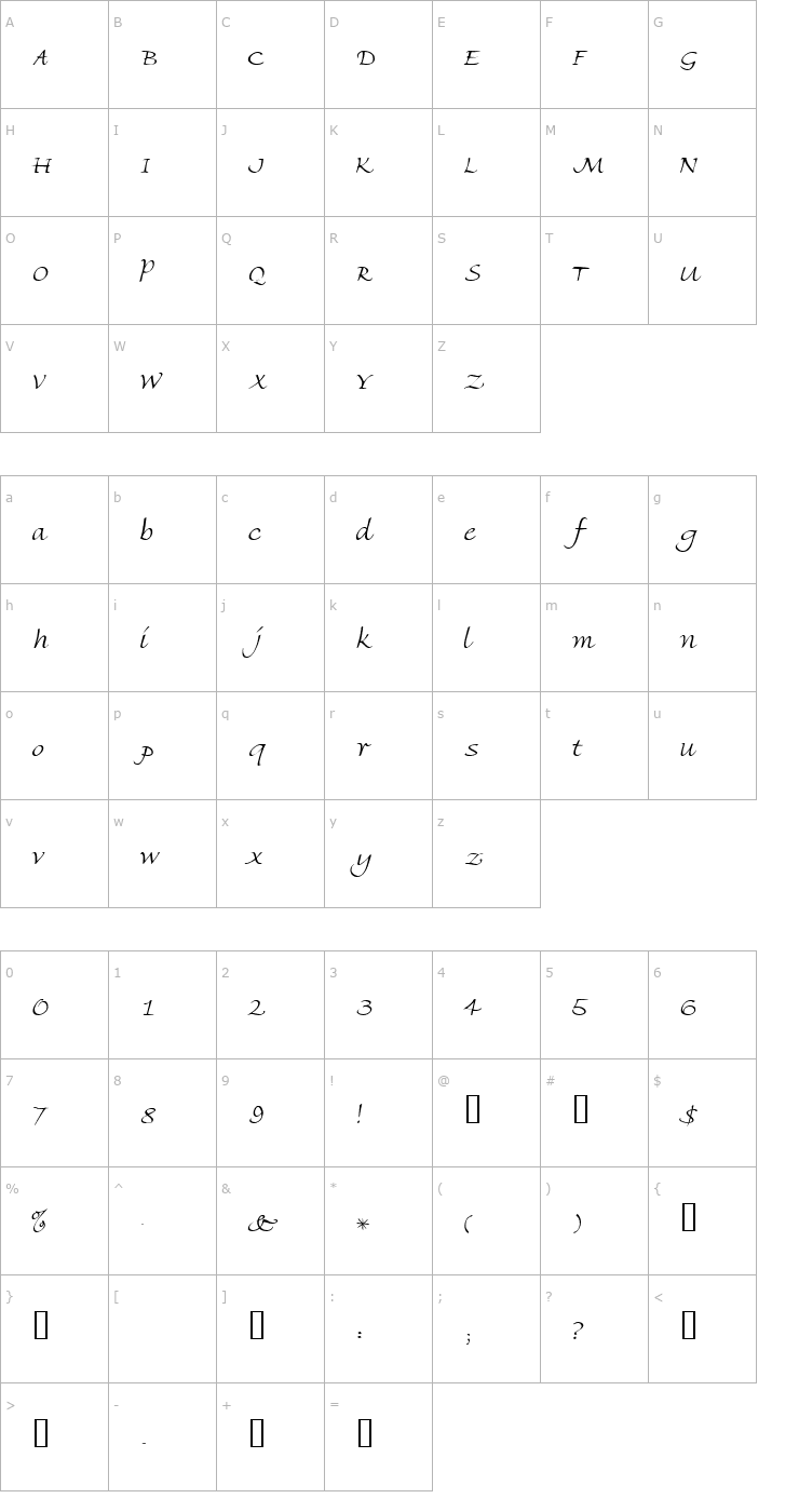 Character Map AmbienteScriptSSK Font