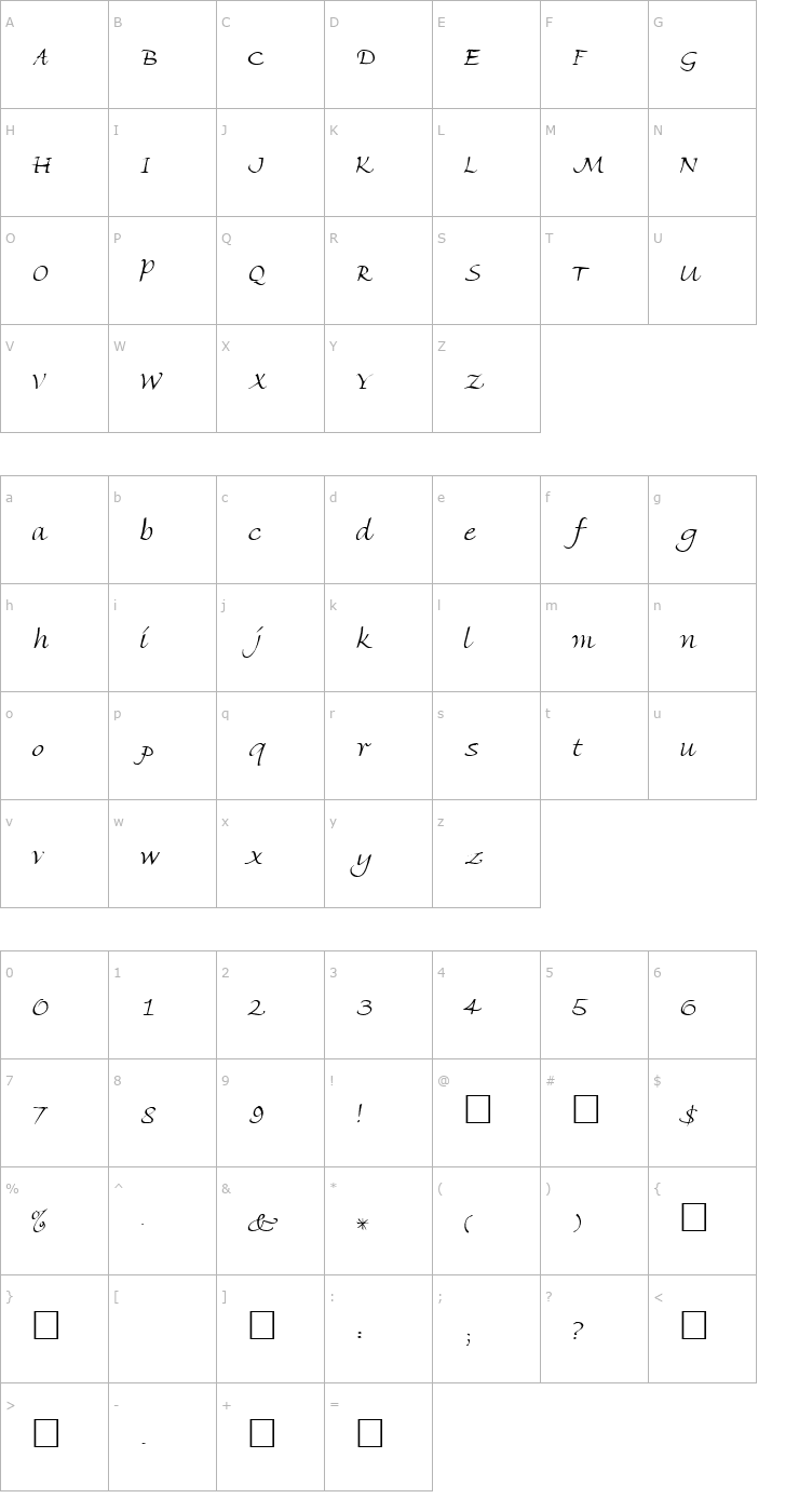 Character Map AmbienteScriptSSK Regular Font